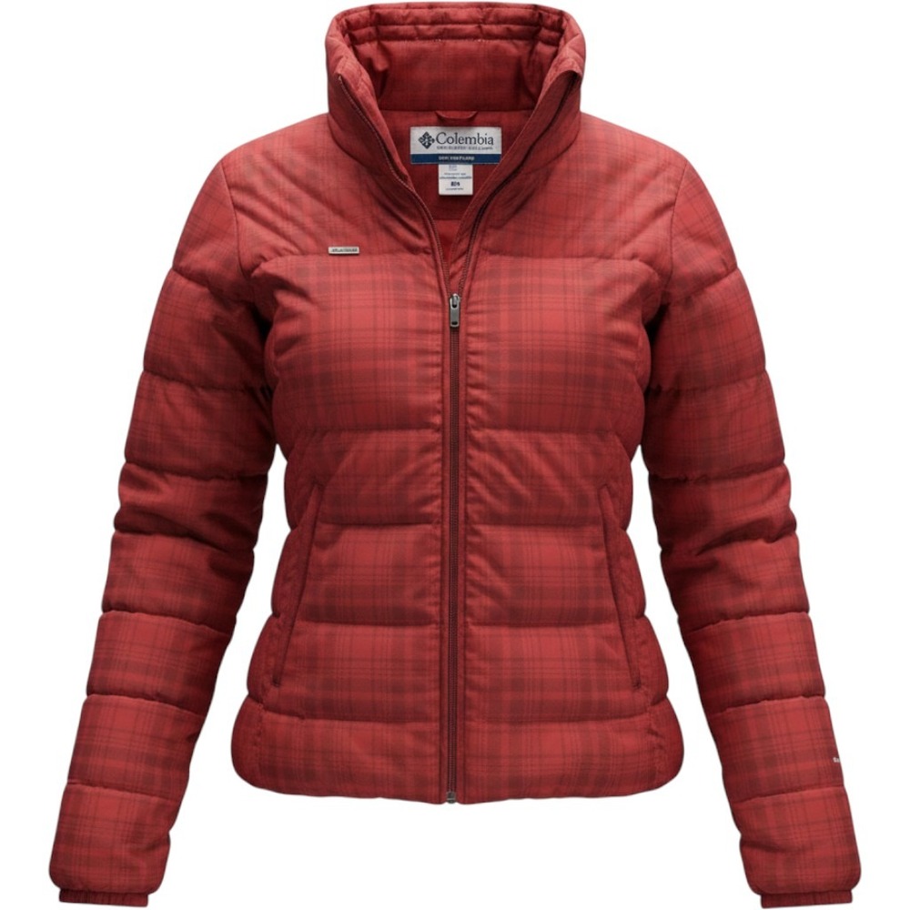 Columbia Women's Medium Red Plaid Puffer Jacket Full Zip Quilted Coat